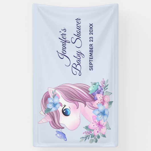 魔法のベビーユニコーン大きな目と赤ちゃんシャワー 横断幕 (縦)