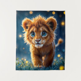 魔法のベビーライオンの歩くのファンタジー夜 タペストリー