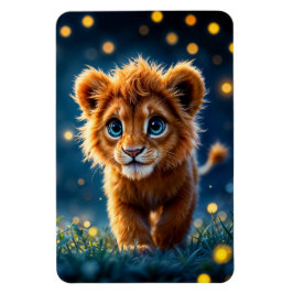 魔法のベビーライオンの歩くのファンタジー夜 マグネット