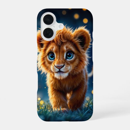 魔法のベビーライオンの歩くのファンタジー夜 iPhone 16ケース (裏面)
