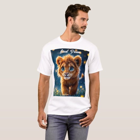 魔法のベビーライオンの歩くのファンタジー夜 Tシャツ (正面フル)