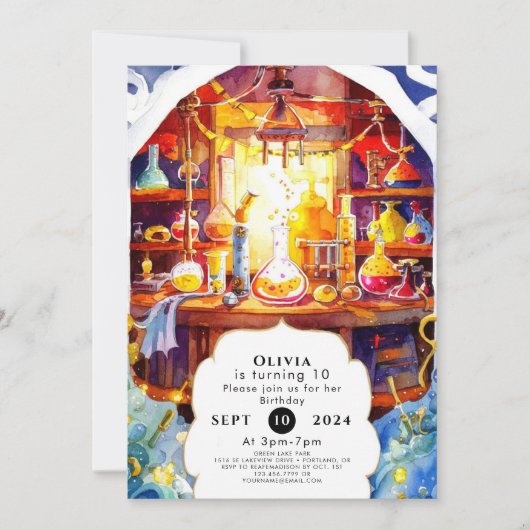 魔法のボーホー ラボ サイエンティスト バースデー 招待状 (正面)