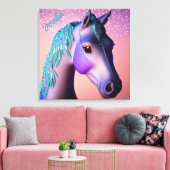 魔法のポニーで紫とティール(緑がかった色)と名前をカスタムする キャンバスプリント (インサイチュ (リビング))
