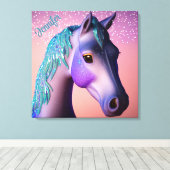 魔法のポニーで紫とティール(緑がかった色)と名前をカスタムする キャンバスプリント (インサイチュ (ウッドフロア))