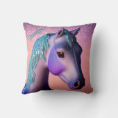 魔法のポニーで紫とティール（緑がかった色）と名前をカスタムする クッション (裏面)