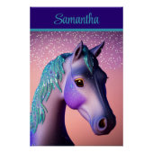 魔法のポニーで紫とティール（緑がかった色）と名前をカスタムする ポスター (正面)