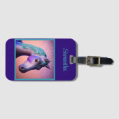 魔法のポニーで紫とティール(緑がかった色)と名前をカスタムする ラゲッジタグ (正面横)