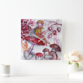 魔法のマッシュルームのフローラファンタジー スクエア壁時計 (ホーム)