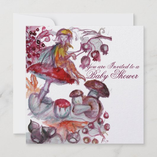 魔法のマッシュルームのベビシャワー用毛包 招待状 (正面)