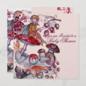 魔法のマッシュルームピンクの女の子の赤ちゃんシャワー 招待状 (正面/裏面)
