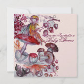 魔法のマッシュルームピンクの女の子の赤ちゃんシャワー 招待状 (正面)