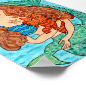 魔法のマーメイドと猫フォークアート ポスター (角)