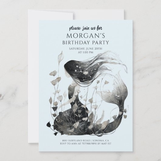 魔法のマーメイドウォーターカラーガールズ誕生日 招待状 (正面)