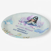 魔法のマーメイドウォーターカラーバースデーパーティー ペーパープレート (アングル)