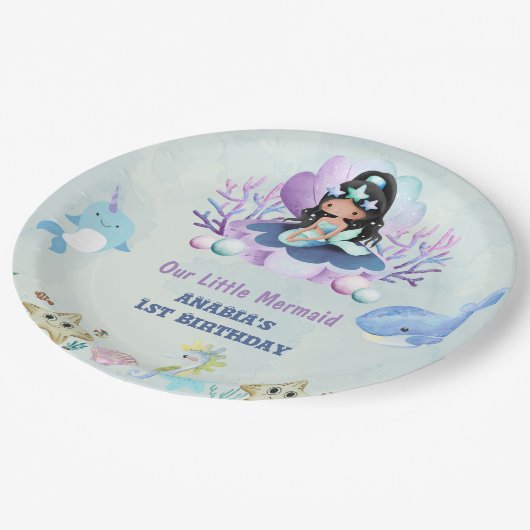 魔法のマーメイドウォーターカラーバースデーパーティー ペーパープレート (アングル)