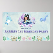 魔法のマーメイドウォーターカラー誕生日ウェルカムサイン ポスター (正面)