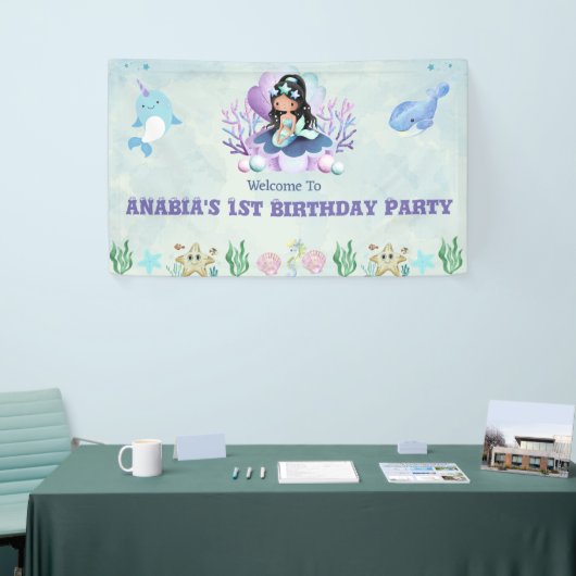 魔法のマーメイドウォーターカラー誕生日ウェルカムサイン 横断幕 (トレードショー)