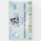 魔法のマーメイドウォーターカラー誕生日ウェルカムサイン 横断幕 (縦)