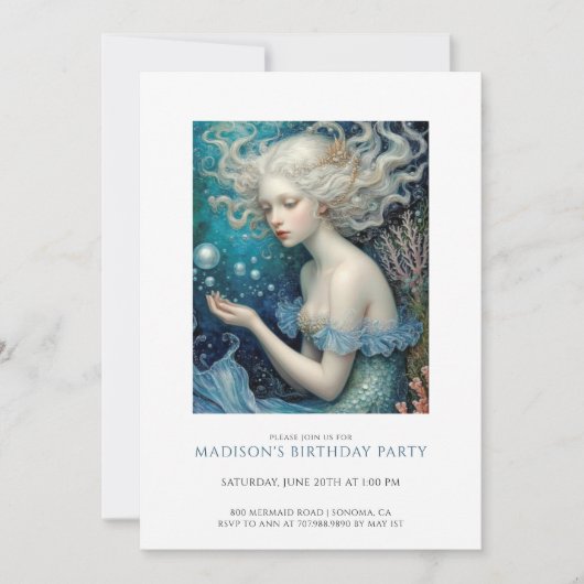 魔法のマーメイドエンチャント少女の誕生日 招待状 (正面)