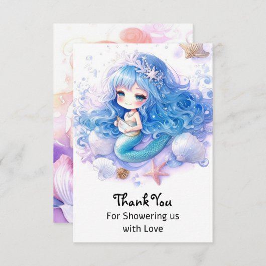 魔法のマーメイドシープリンセスベビーシャワー サンキューカード (正面/裏面)