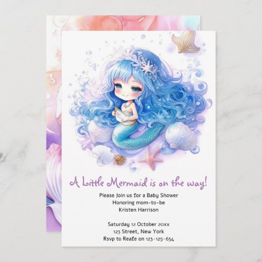 魔法のマーメイドシープリンセスベビーシャワー 招待状 (正面/裏面)