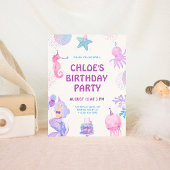 魔法のマーメイドパープルピンクウォーター誕生日 招待状