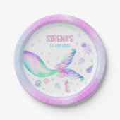 魔法のマーメイドピンクパープル誕生日 ペーパープレート (正面)