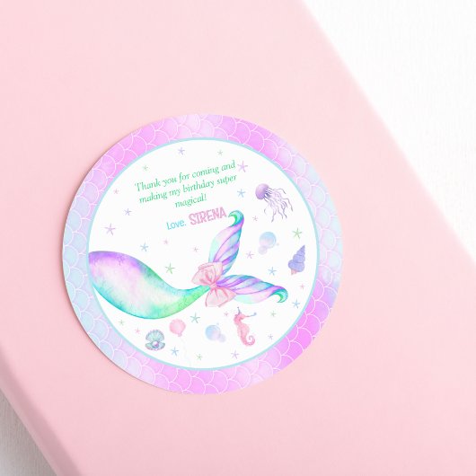 魔法のマーメイドピンクパープル誕生日 ラウンドシール