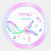 魔法のマーメイドピンクパープル誕生日 ラウンドシール (正面)