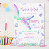 魔法のマーメイドピンクパープル誕生日 招待状