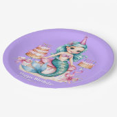 魔法のマーメイドレインボー誕生日ガールパーティー ペーパープレート (アングル)