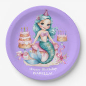 魔法のマーメイドレインボー誕生日ガールパーティー ペーパープレート (正面)