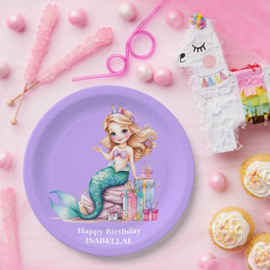魔法のマーメイドレインボー誕生日ガールパーティー ペーパープレート (パーティー)
