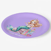 魔法のマーメイドレインボー誕生日ガールパーティー ペーパープレート (アングル)