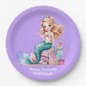 魔法のマーメイドレインボー誕生日ガールパーティー ペーパープレート (正面)