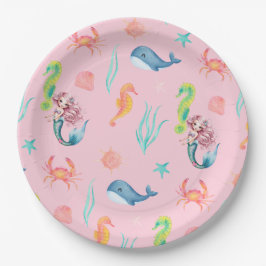 魔法のマーメイドレインボー誕生日ガールパーティー ペーパープレート