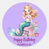 魔法のマーメイドレインボー誕生日ガールパーティー ラウンドシール (正面)