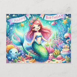 魔法のマーメイド誕生日カード – 水彩 ポストカード