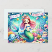 魔法のマーメイド誕生日カード – 水彩 ポストカード (正面/裏面)