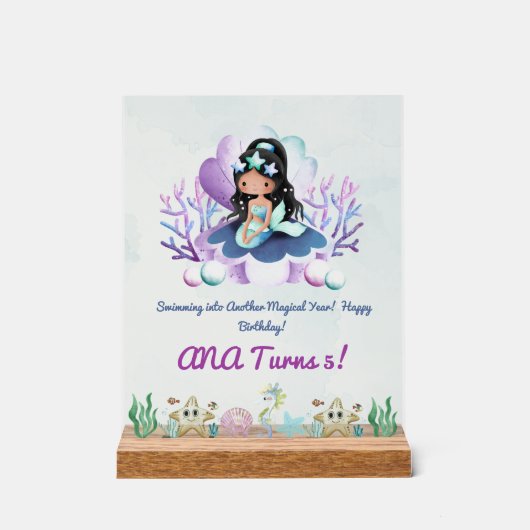 魔法のマーメイド誕生日サイン – アクパーソナライズされたリル アクリルサイン (正面)