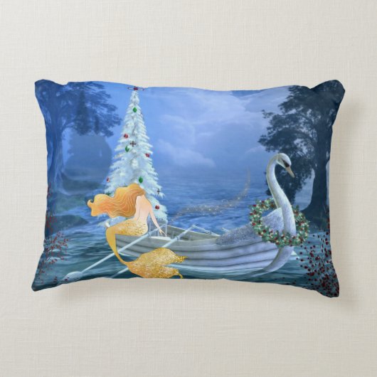 魔法のマーメイド、スワンボート、クリスマスツリーホリデー アクセントクッション (裏面)