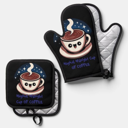 魔法のミッドナイトコーヒーカップ  鍋つかみ&鍋敷きセット (正面/裏面)