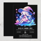 魔法のミニマリストウィザード誕生日 招待状 (正面/裏面)