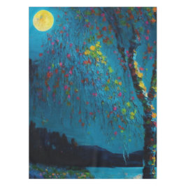 魔法のムーンリバーツリー油絵スタイル テーブルクロス