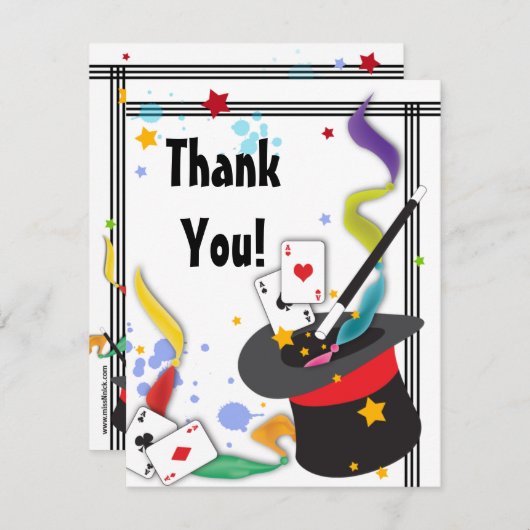 魔法のメッセージカードとのカラフルなしぶきのおもしろい サンキューカード (正面/裏面)