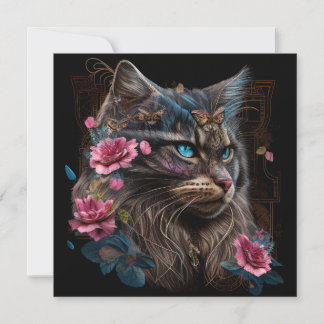 魔法のメーンクーン猫とピンクの花AIアート