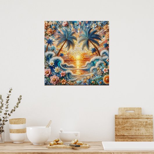 魔法のモザイクトロピカル海夕日 ポスター (キッチン)
