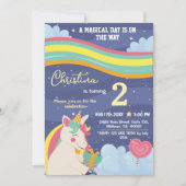 魔法のモダンユニコーン虹の星2番目の誕生日 招待状 (正面)