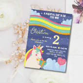 魔法のモダンユニコーン虹の星2番目の誕生日 招待状