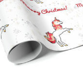 魔法のモダンユニコーン雪の結晶メリークリスマス ラッピングペーパー (ロールコーナー)
